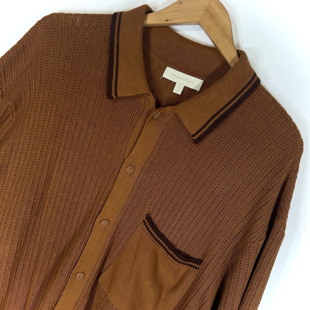 Standard Cloth Brown Refine Button-Up Polo Shirt Mens Size Medium 100% Cotton